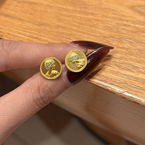 足金999水贝黄金女王圆盘耳钉(蓝)2025新款耳饰耳环送女友耳钉