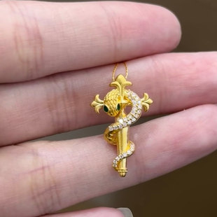 5D足金999点钻权杖灵蛇黄金吊坠新款2025水贝黄金