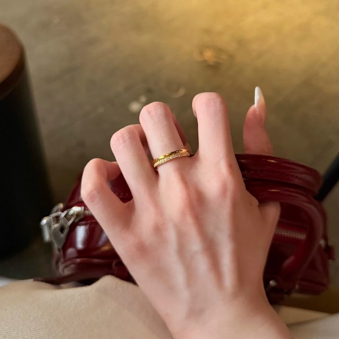 5D足金999镶嵌钻石半圈黄金戒指新款2025水贝黄金送礼送女友