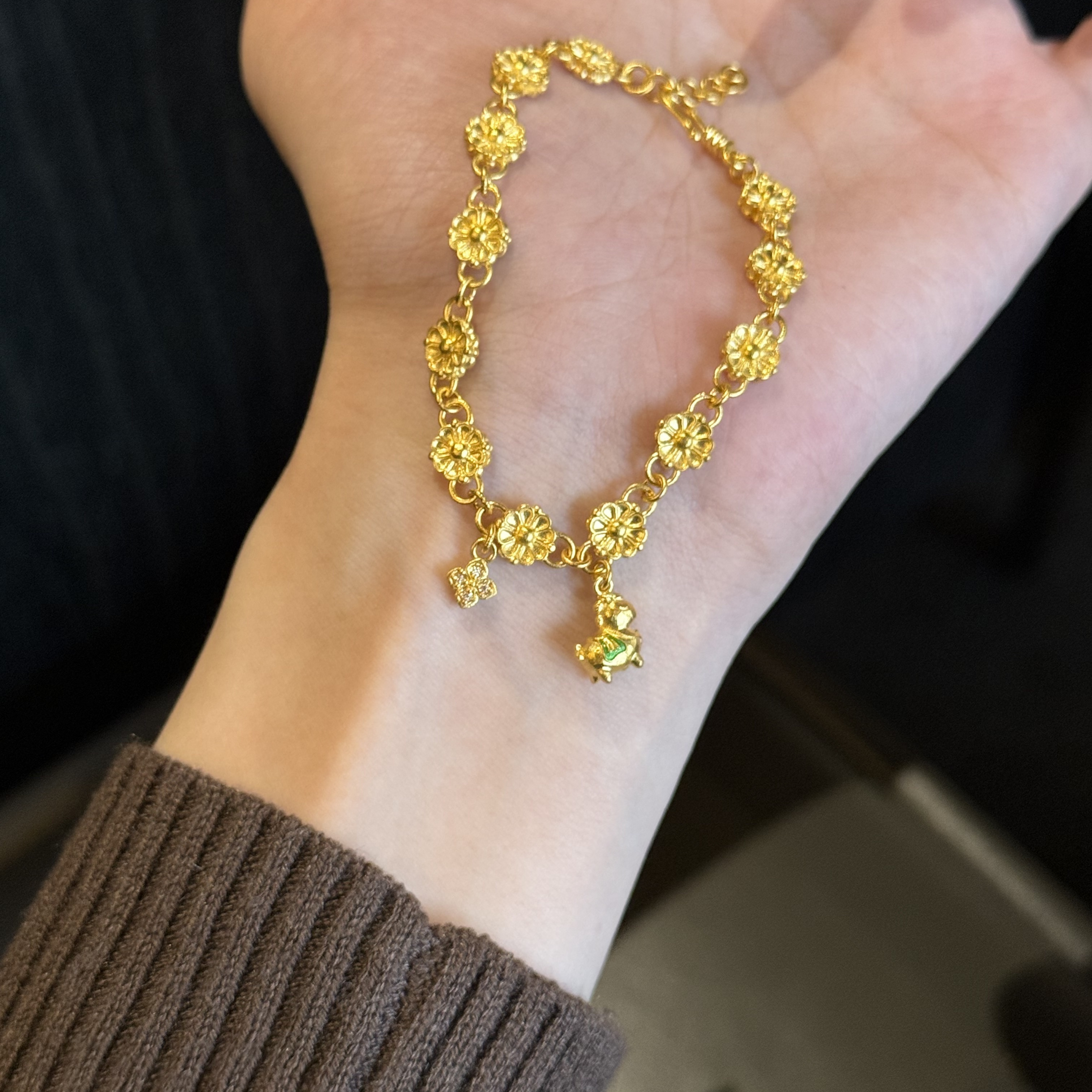 足金999黄金马上有钱花珐琅手链