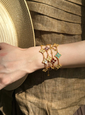 古法5D手串足金999水贝黄金中古风间钻五花白手链新款2025送礼