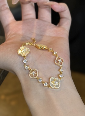 足金999四叶间镂空五花白手链