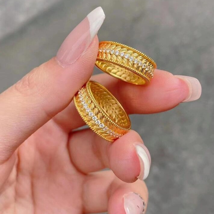 999足金经典麦穗戒指黄金戒指