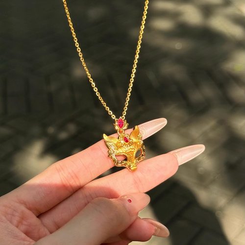 足金999点钻红宝是狐狸面具吊坠