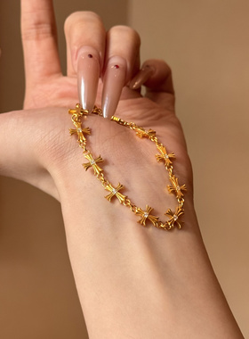 古法足金999水贝黄金克罗心手链