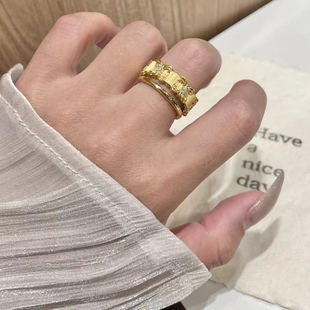 5D足金999点钻拉丝鸢尾花黄金戒指新款2025水贝黄金