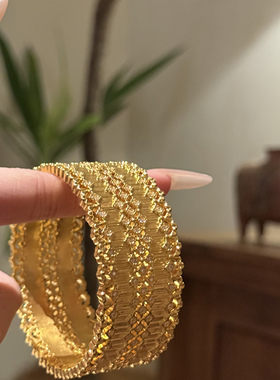 2025新款足金999点钻5D蕾丝手镯女版时尚镯子水贝黄金送礼