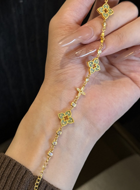 古法5D手串手链足金999水贝黄金绿色飞镖手链2025新款送礼送女友