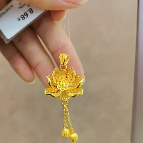 足金999古法莲花足金吊坠 步步生莲 荷花寓意和和美美好运莲莲