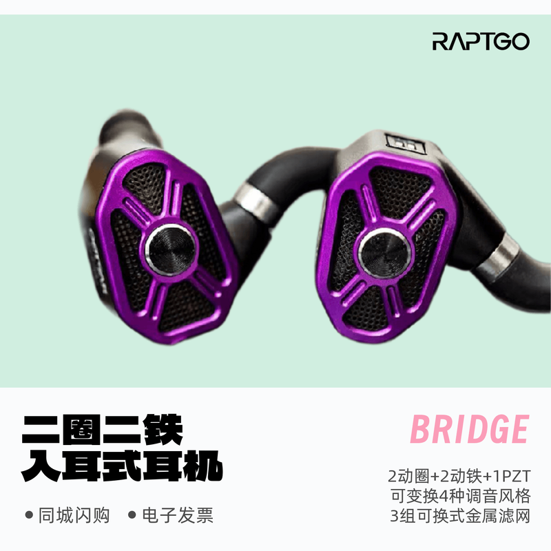 天键RAPTGO BRIDGE入耳式圈铁HIFI有线耳机可换插头平板耳机监听