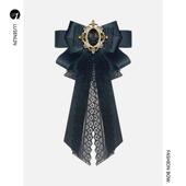 领口装 新款 韩国复古小香风镶钻蝴蝶结胸针长飘带蕾丝领结女衬衫 饰