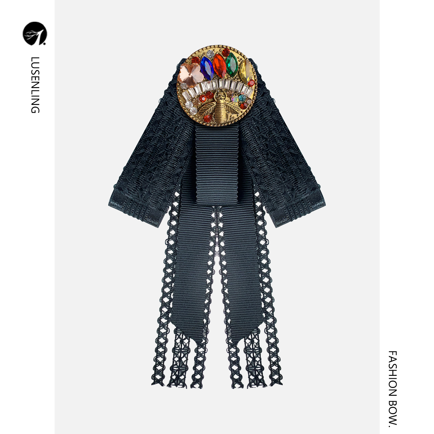 英伦风水钻蜜蜂黑色蝴蝶结领结