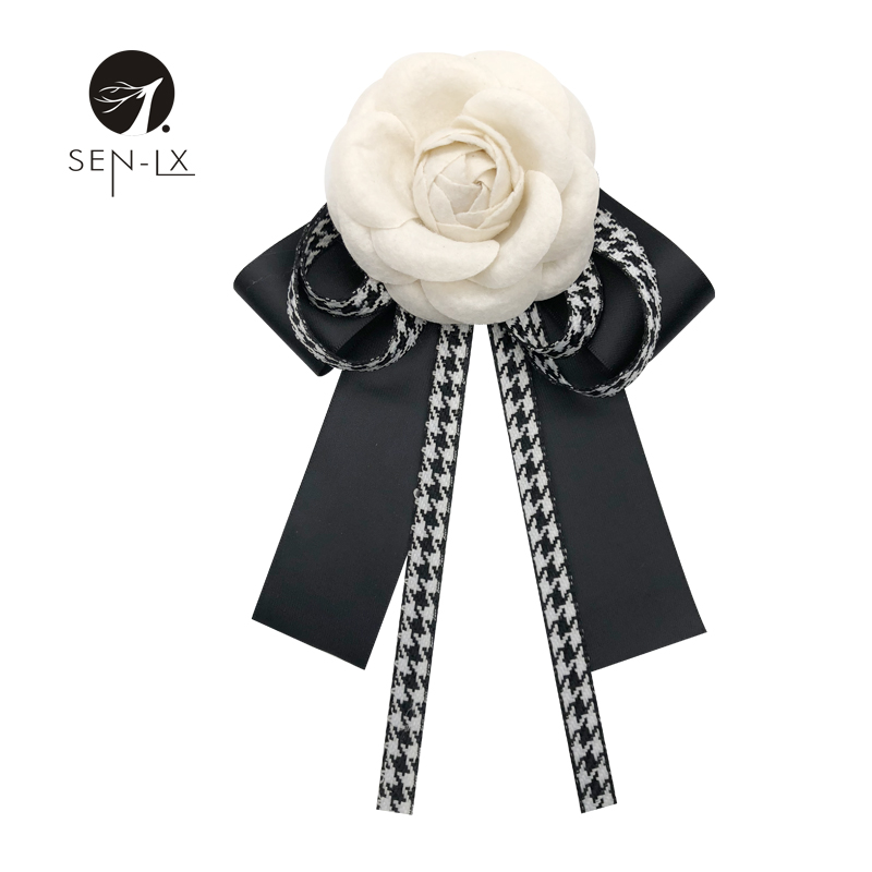 山茶花千鸟格领结英伦复古胸针