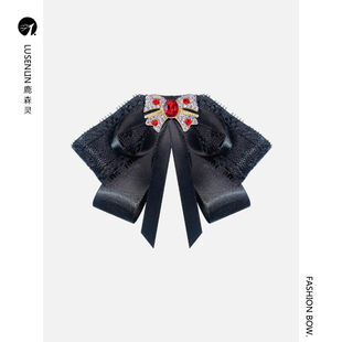 法式宫廷风婚礼红色宝石学士服衬衫内搭领结女配饰蕾丝蝴蝶结胸针