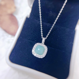 天河石海宝蓝方糖项链 法式女款925银锁骨链生日礼物