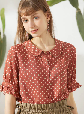Miccbeirn新款时尚波点淑女娃娃领法式衬衫女神精致衬衣少女上衣