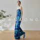 花卉连衣裙100桑蚕丝长裙 方领吊带修身 OWNSONG 度假风优雅夏季