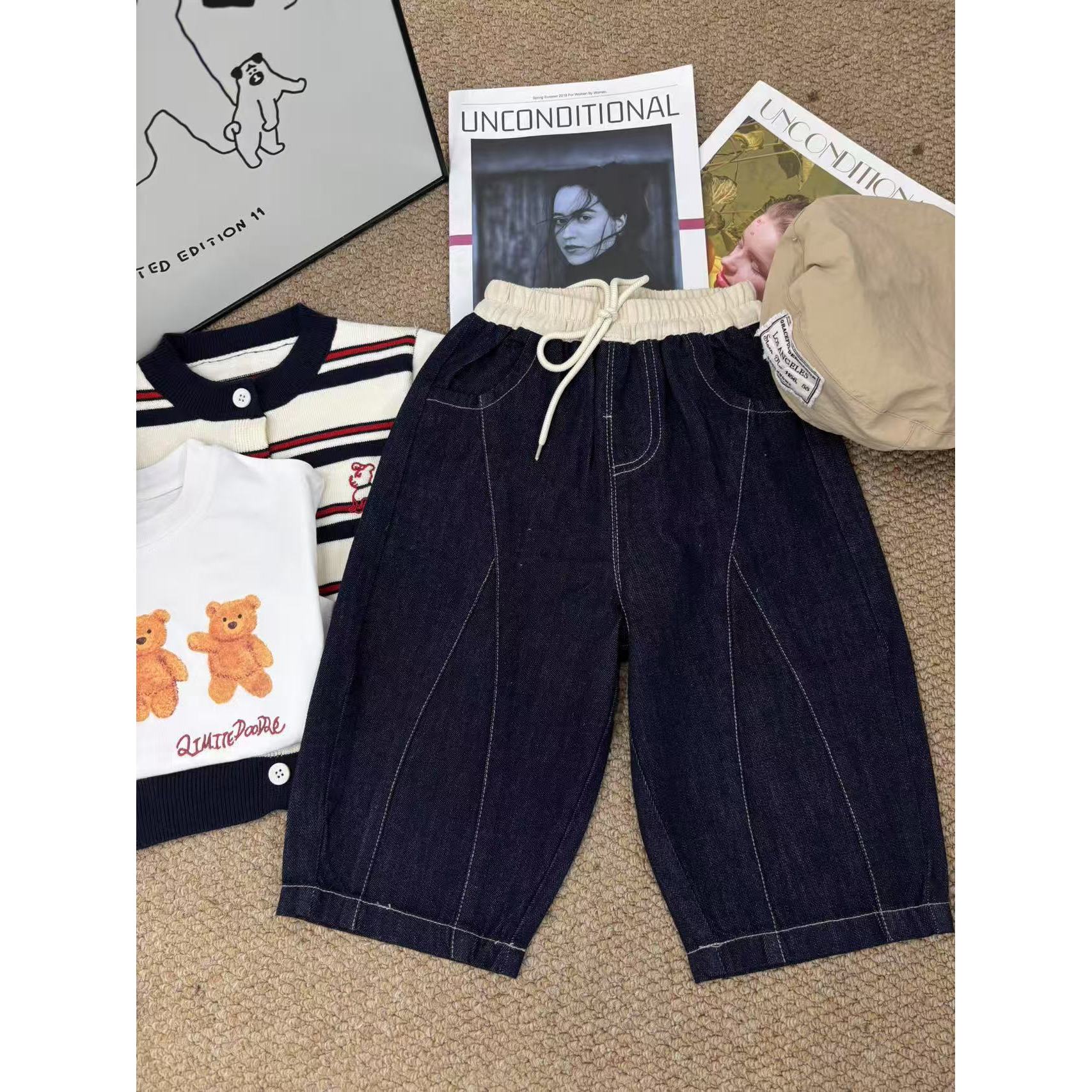 韩系男小童秋季新款撞色明线长裤