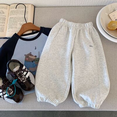 儿童休闲卫裤2026春款男女童字母束脚纯色运动裤小童长裤
