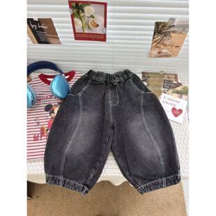 男童2026秋季新款长裤简约明线款男女童哈伦阔腿男宝宝休闲牛仔裤