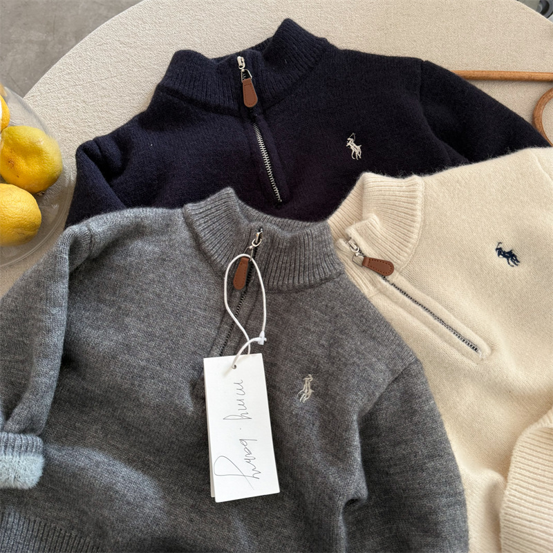 儿童毛衣2025冬季新品男女童刺绣半高领毛衣宝宝毛线套头