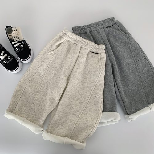 【加绒】儿童加绒裤子2025冬季新款男女童纯色宽松卫裤中小童长裤