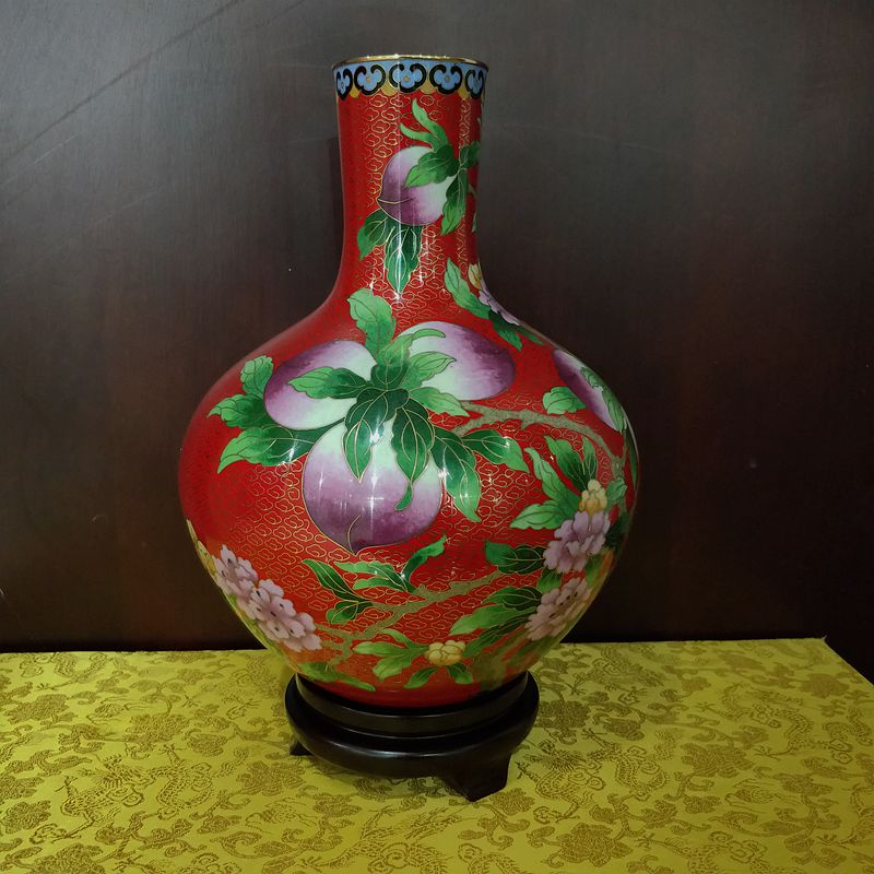 正品北京景泰蓝花瓶掐丝珐琅商务办公外事礼品景泰蓝10寸九桃花瓶