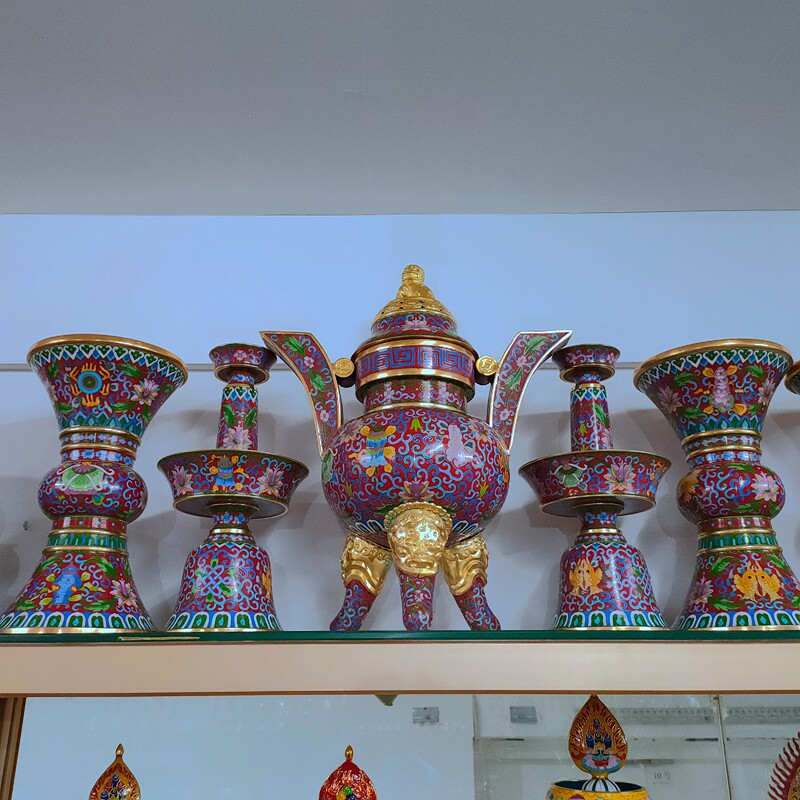北京特色工艺品正品景泰蓝五供正宗铜胎掐丝珐琅宗教法事摆件法器