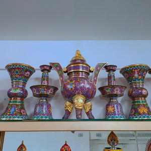 北京特色工艺品正品景泰蓝五供正宗铜胎掐丝珐琅宗教法事摆件法器