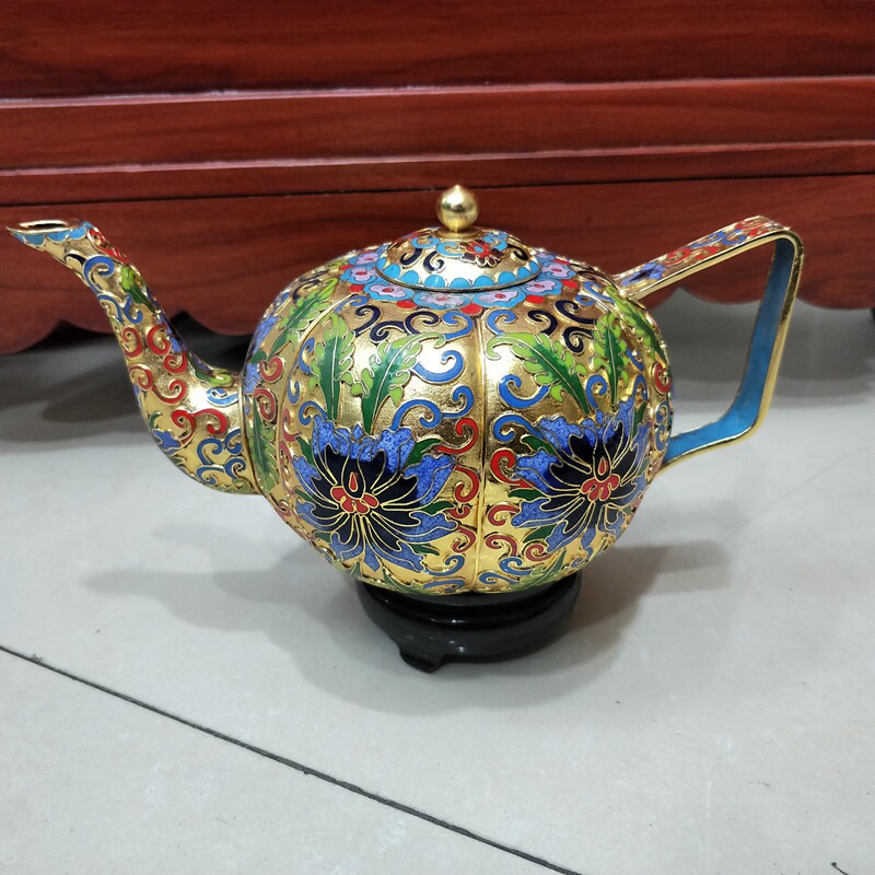包邮北京特色工艺礼品铜胎掐丝珐琅景泰蓝老货大金地壶摆件纪念品