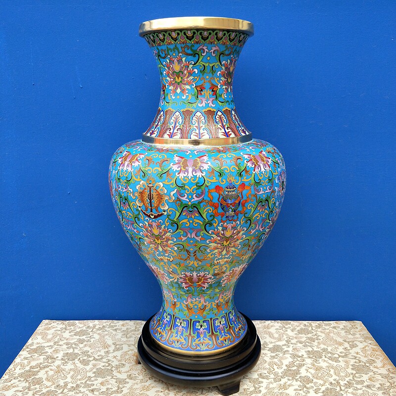 北京特色工艺礼品霍铁辉大师作品景泰蓝20寸八宝大观音瓶家居摆件