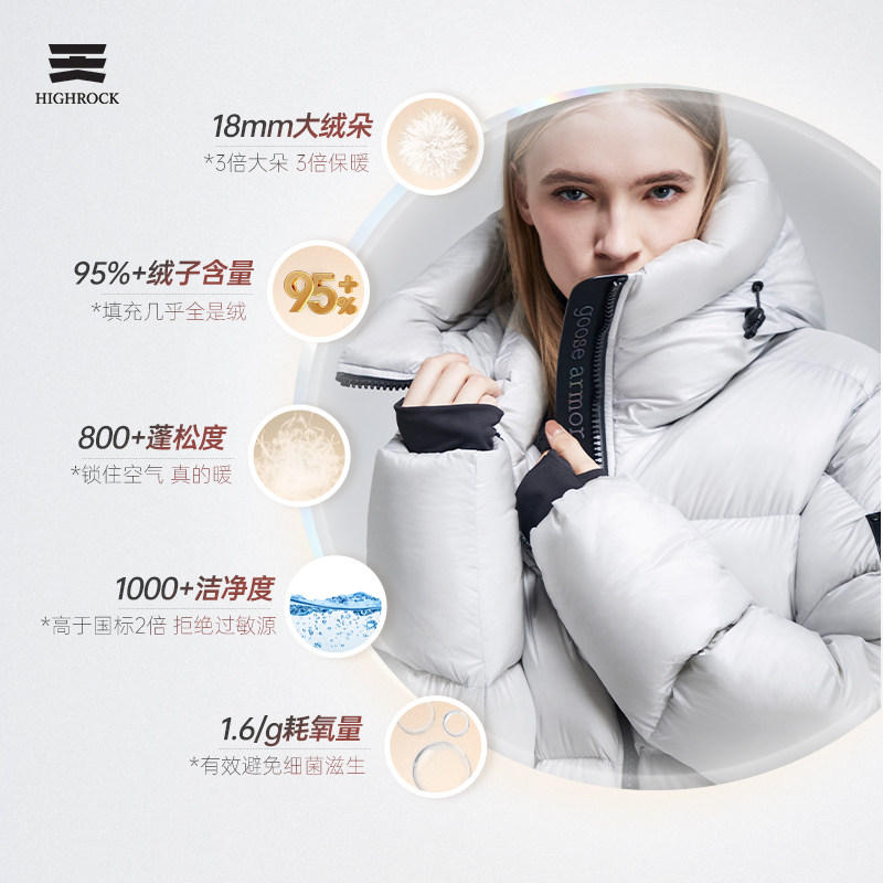 highrock天石鹅铠甲短款羽绒服男女同款95%白鹅绒加厚东北极寒303