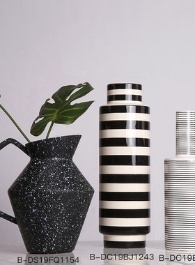 现代北欧极简创意黑白斑点条纹陶瓷花瓶摆件家居样板间酒店饰品