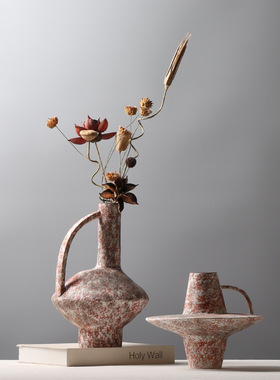 侘寂风陶瓷花瓶小众设计师样板房创意插花装饰品民宿复古家居摆件
