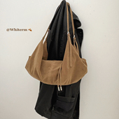 肉肉陈Whiterm韩版 秋冬新款 复古绒面双肩带单肩帆船包百搭斜跨包