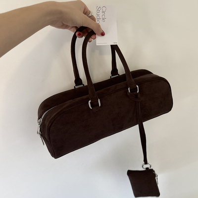 肉肉陈复古ins小众绒面手提包