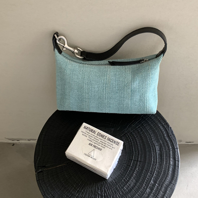 肉肉陈牛皮拼接棉麻混织单肩包