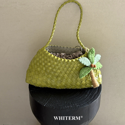 肉肉陈法式度假风手工编织单肩包