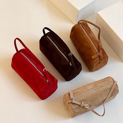 肉肉陈小众设计真皮手拎笔筒包