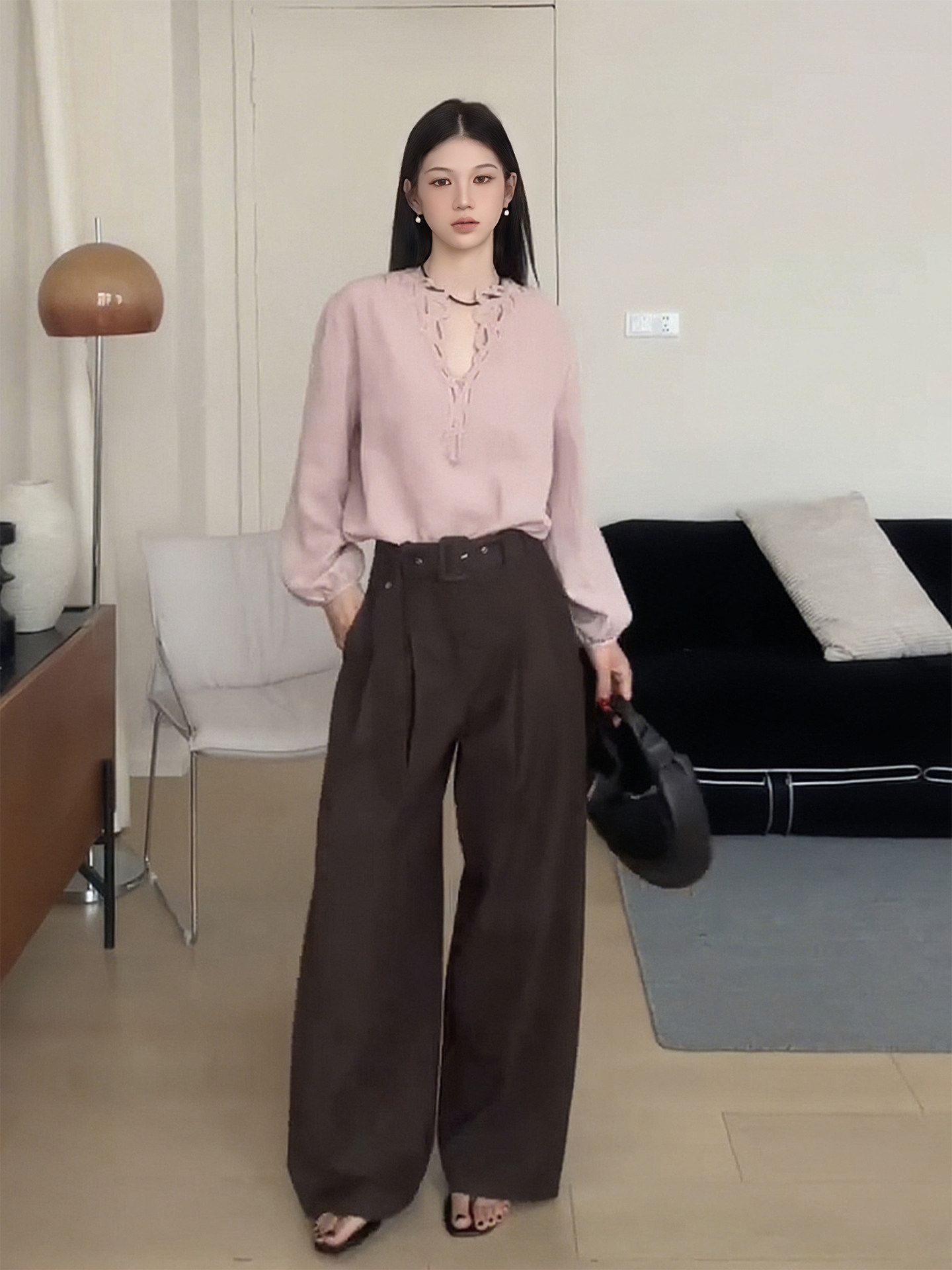 【Coffee Color Expert】Melard Coffee Color Wide-Leg Pants for Women, Early Autumn Pleated Straight-Leg Casual Pants, Elegant and Slimming Trousers