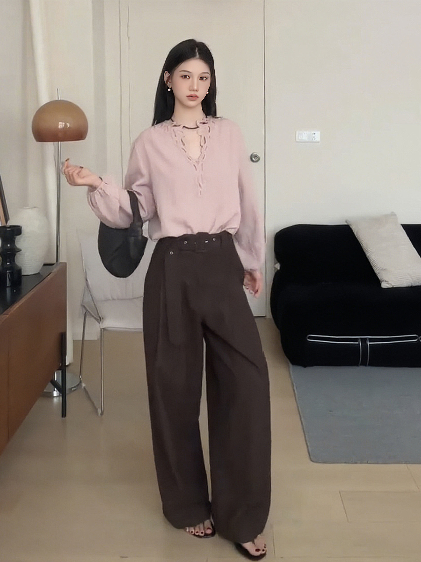 【Coffee Color Expert】Melard Coffee Color Wide-Leg Pants for Women, Early Autumn Pleated Straight-Leg Casual Pants, Elegant and Slimming Trousers