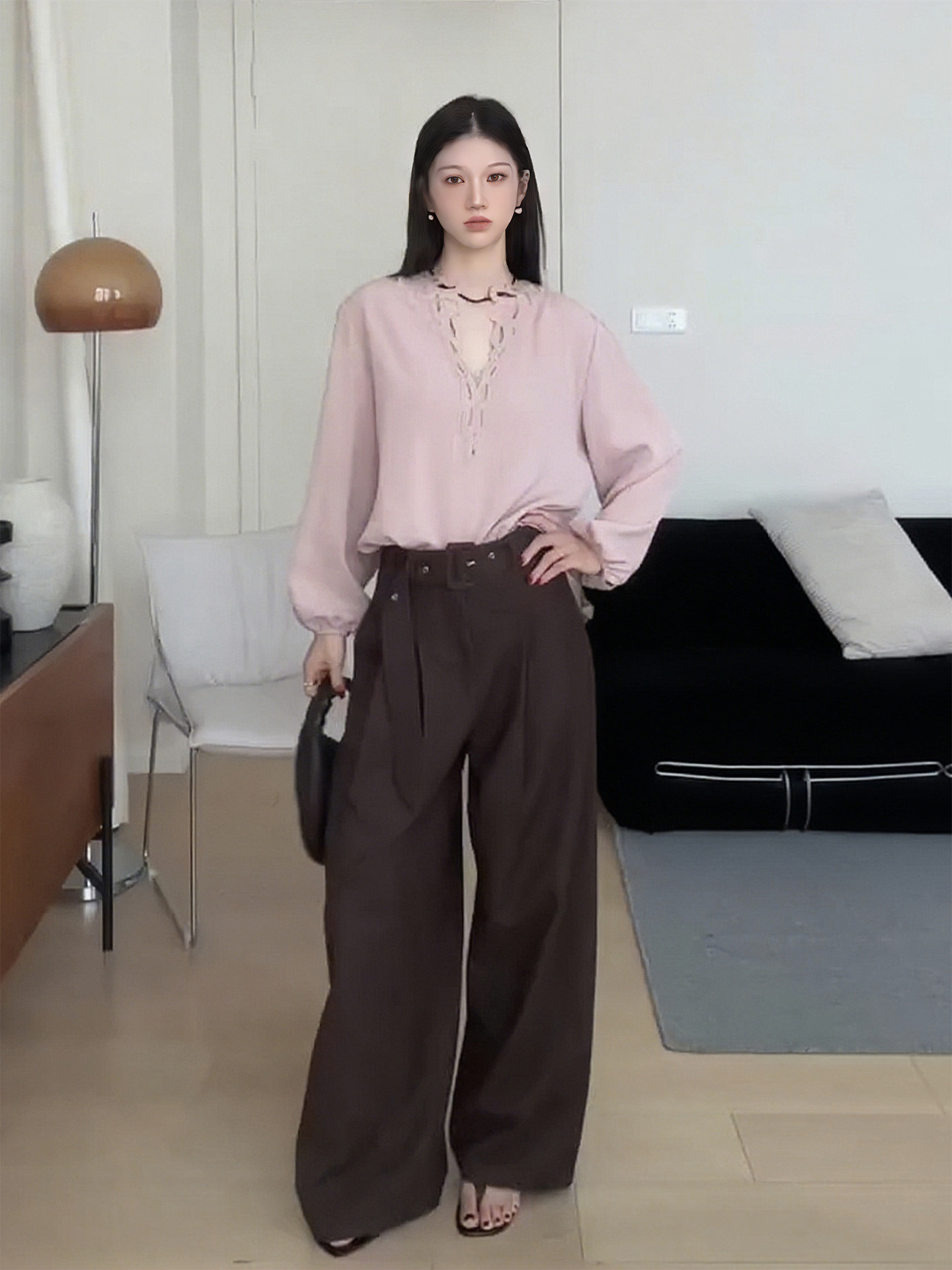 【Coffee Color Expert】Melard Coffee Color Wide-Leg Pants for Women, Early Autumn Pleated Straight-Leg Casual Pants, Elegant and Slimming Trousers