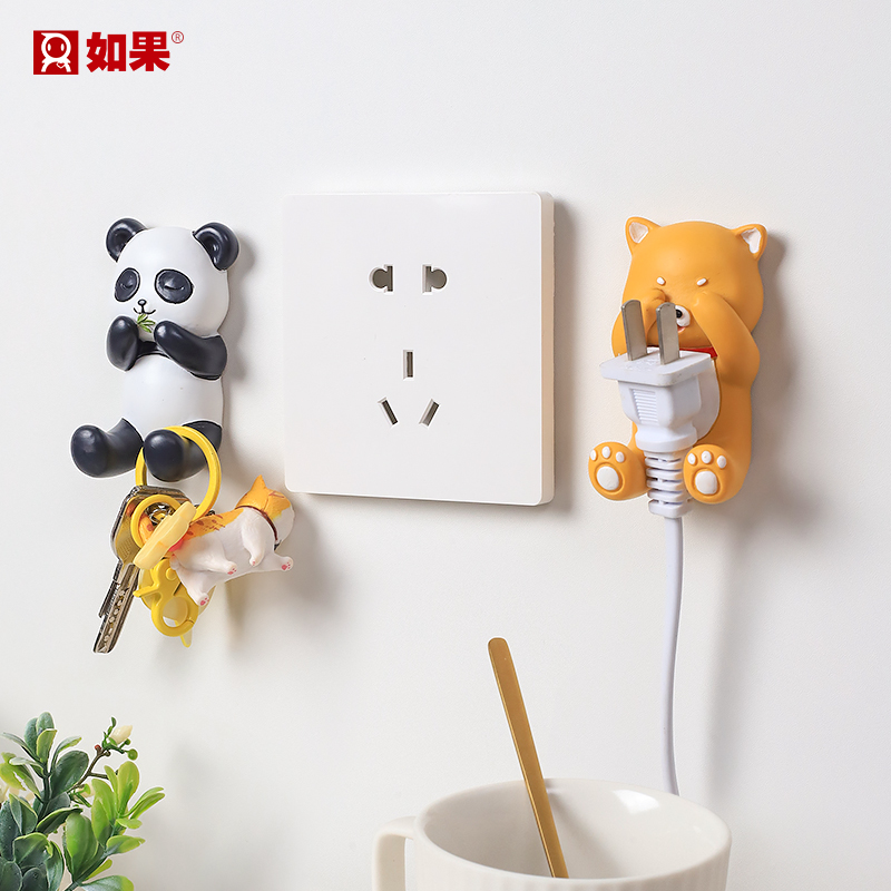 卡通动物创意电源线插头装饰挂钩墙上壁挂厨房插座收纳粘贴免打孔
