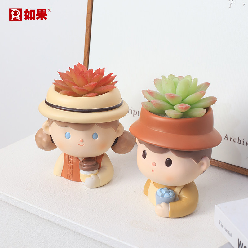 小女孩头花盆创意个性桌面多肉植物微景观阳台可爱装饰品盆景盆栽