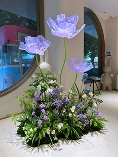 wo+彷真花假花虞美人落地大型商业橱窗装饰网红打卡造景丝网花艺