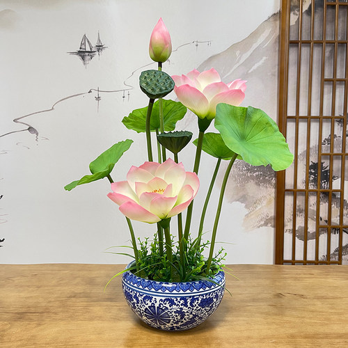 高档大型手感仿真莲花栽装饰摆放