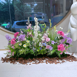 wo+真保湿绣球花紫色花艺草丛造景商业布置花堆橱窗软装摆放