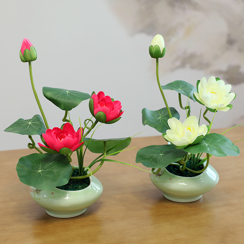 wo莲花摆件餐桌上茶具装饰