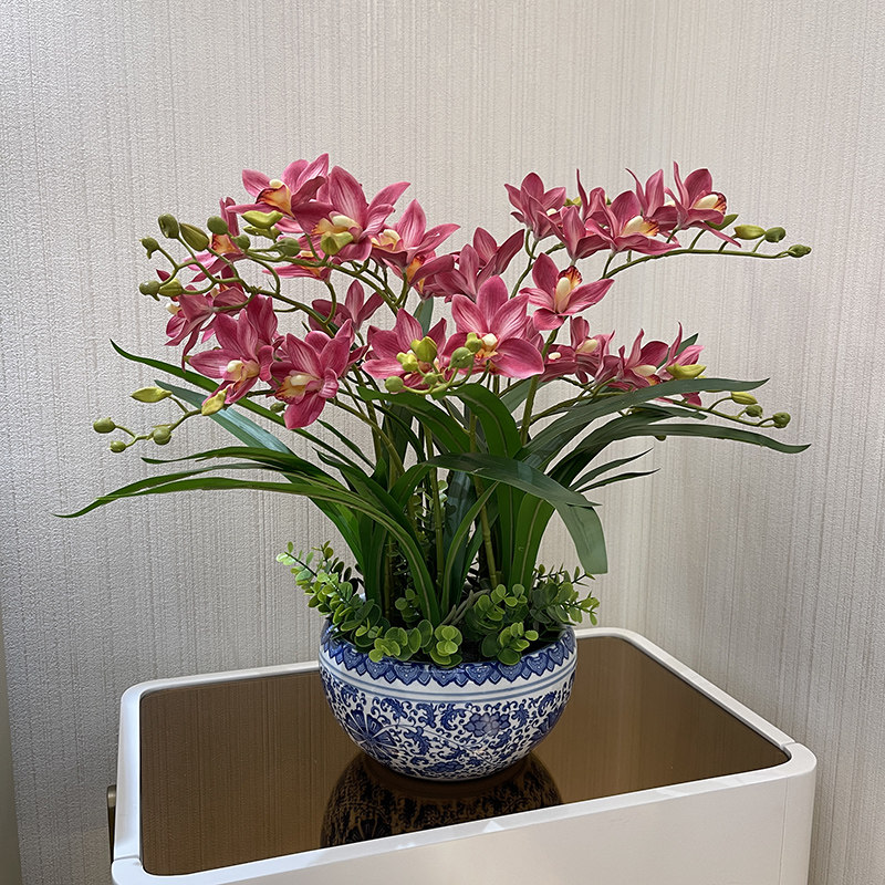 +仿真蕙兰年宵假客厅茶几电视柜摆设玄柜角几摆放