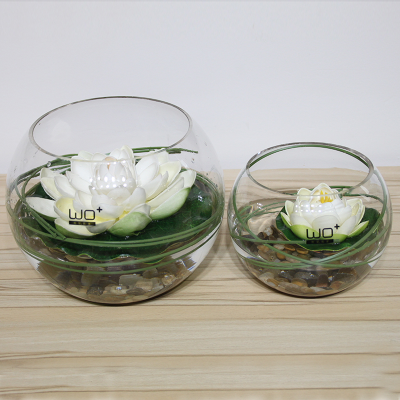 wo+仿真花假花睡莲球形玻璃花瓶